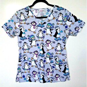 ScrubStar Nurses Shirt Penguins scrub top XS Penguin Lovers Cotton short sleeve